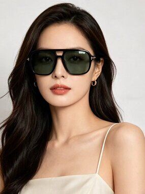 Black Square Sunglasses Gold Accent Frame Unisex Classic UV Style Eyewear
